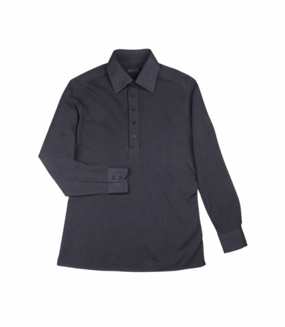 Charcoal Jersey Long Sleeve Polo Shirt - custom suits nyc bespoke tailor midtown, noho