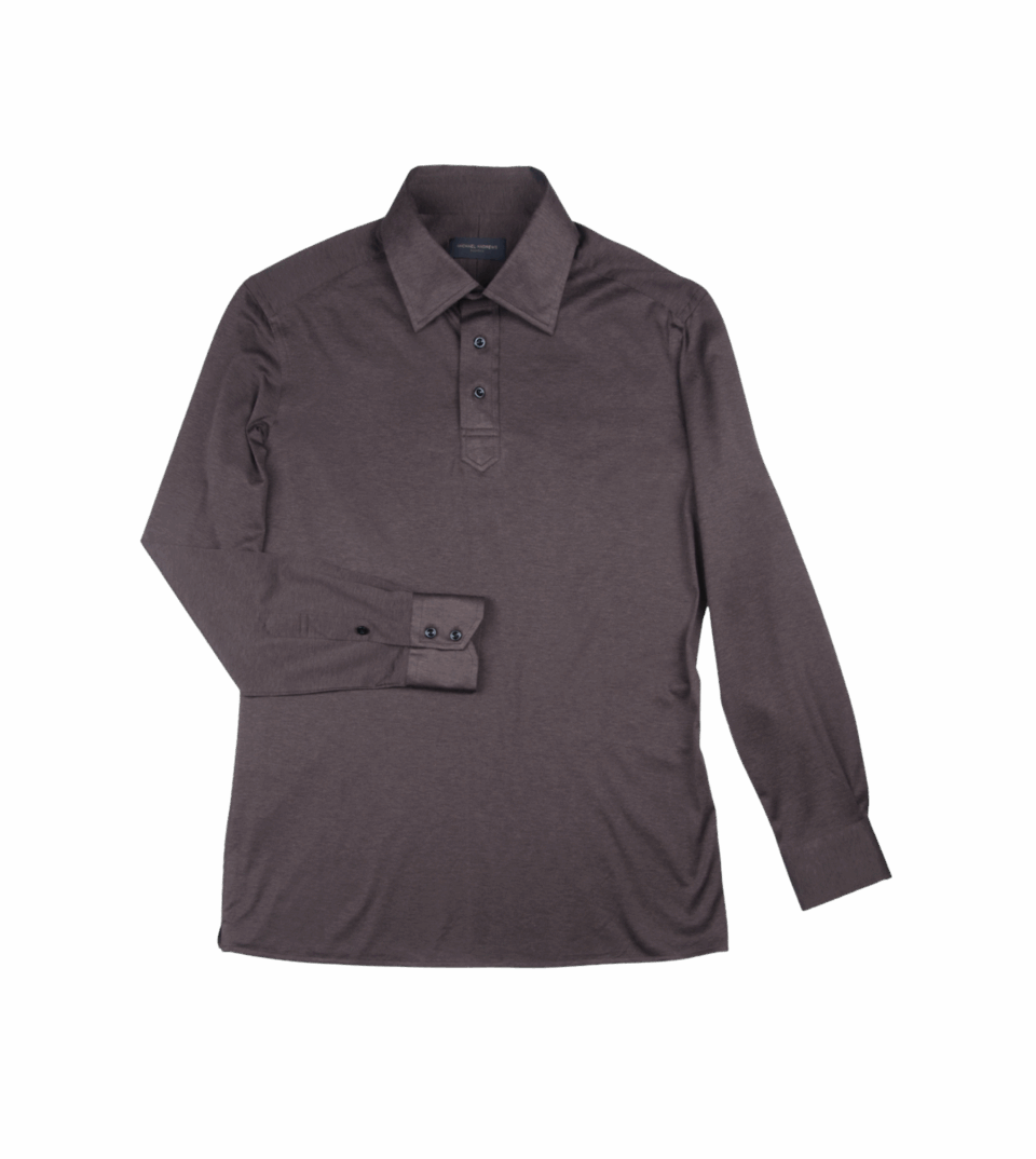 MAB Dark Brown Jersey Long Sleeve Polo Shirt