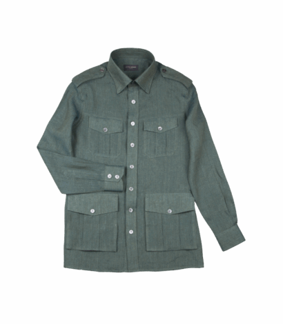 Custom Green Linen Safari Shirt - custom suits nyc bespoke tailor midtown, noho