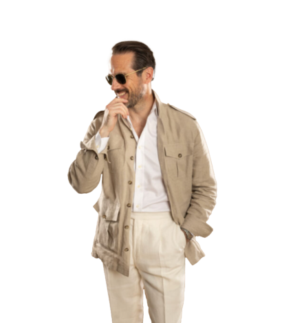 (product) Stone Solid Linen Safari Shirt Jacket - custom suits nyc bespoke tailor midtown, noho