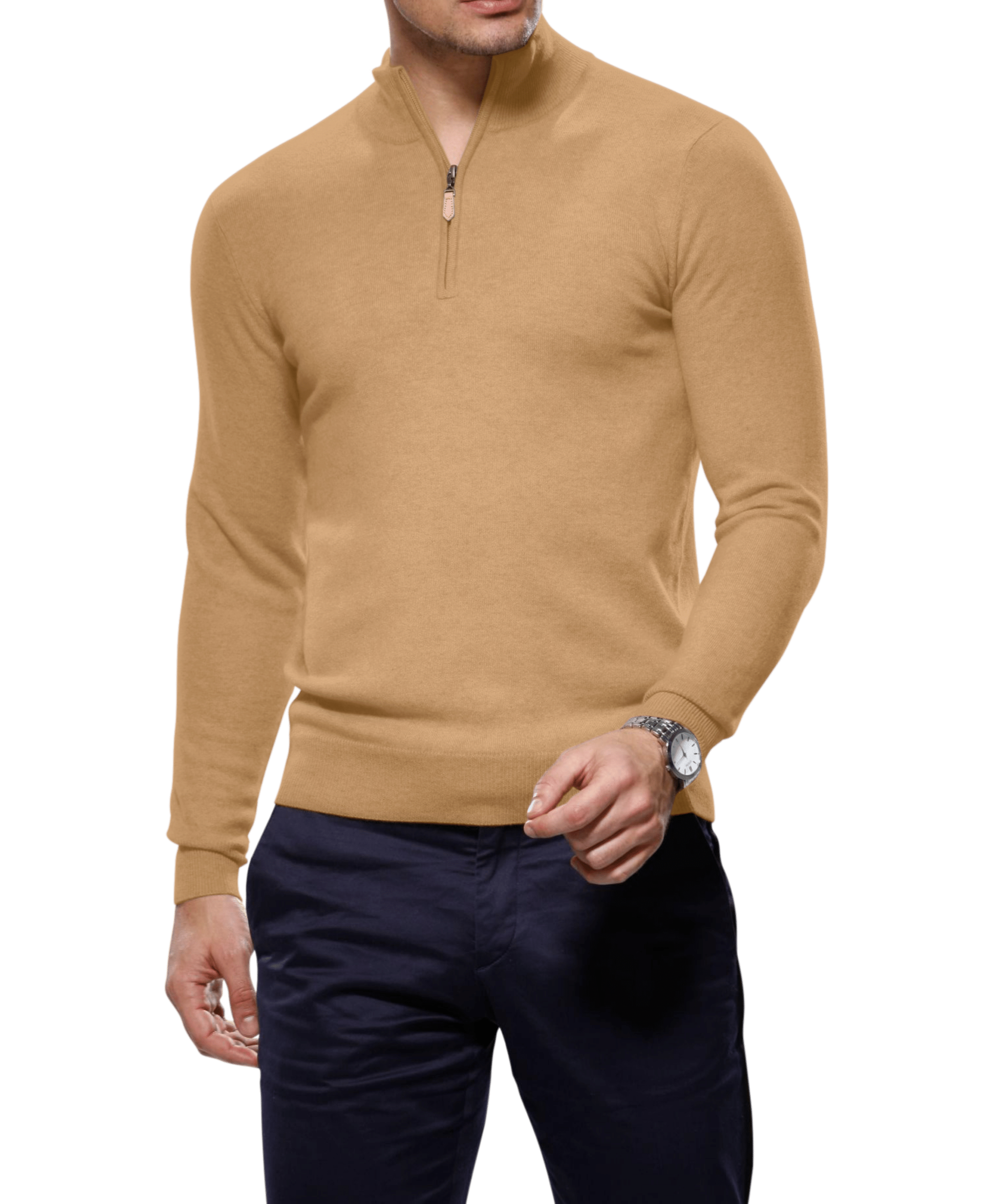 Michael Andrews Bespoke | Camel Cashmere Zip Mock Sweater