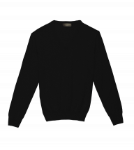 Black Merino Wool V Neck Sweater