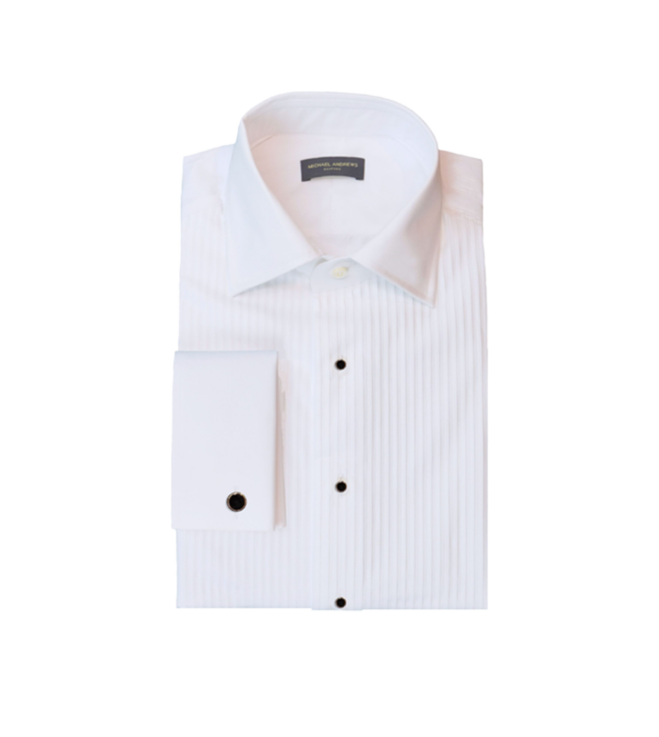 (product) White Plisse Bib Front Tux Shirt
