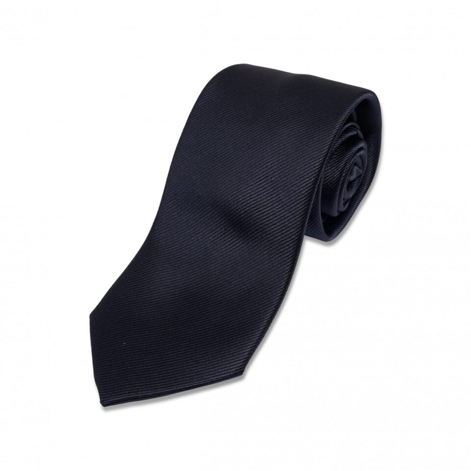 (product) Dark Navy Imperial Twill Silk Necktie, Rolled