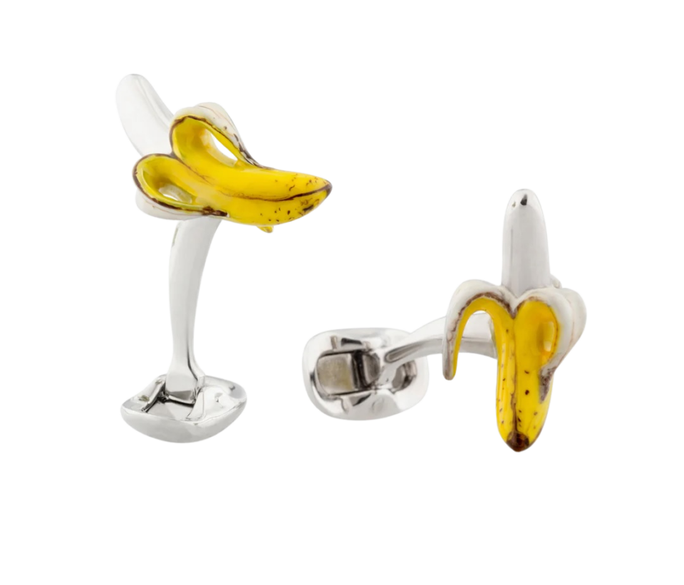 (product) The Reed Cufflinks, whimsical peeled banana design