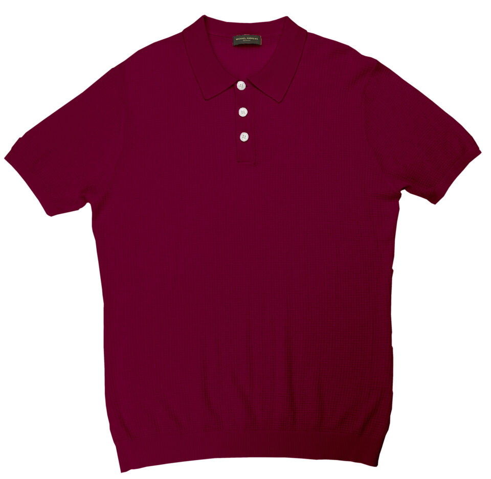 (product) Beetroot Silk Cashmere Link Stitch Polo