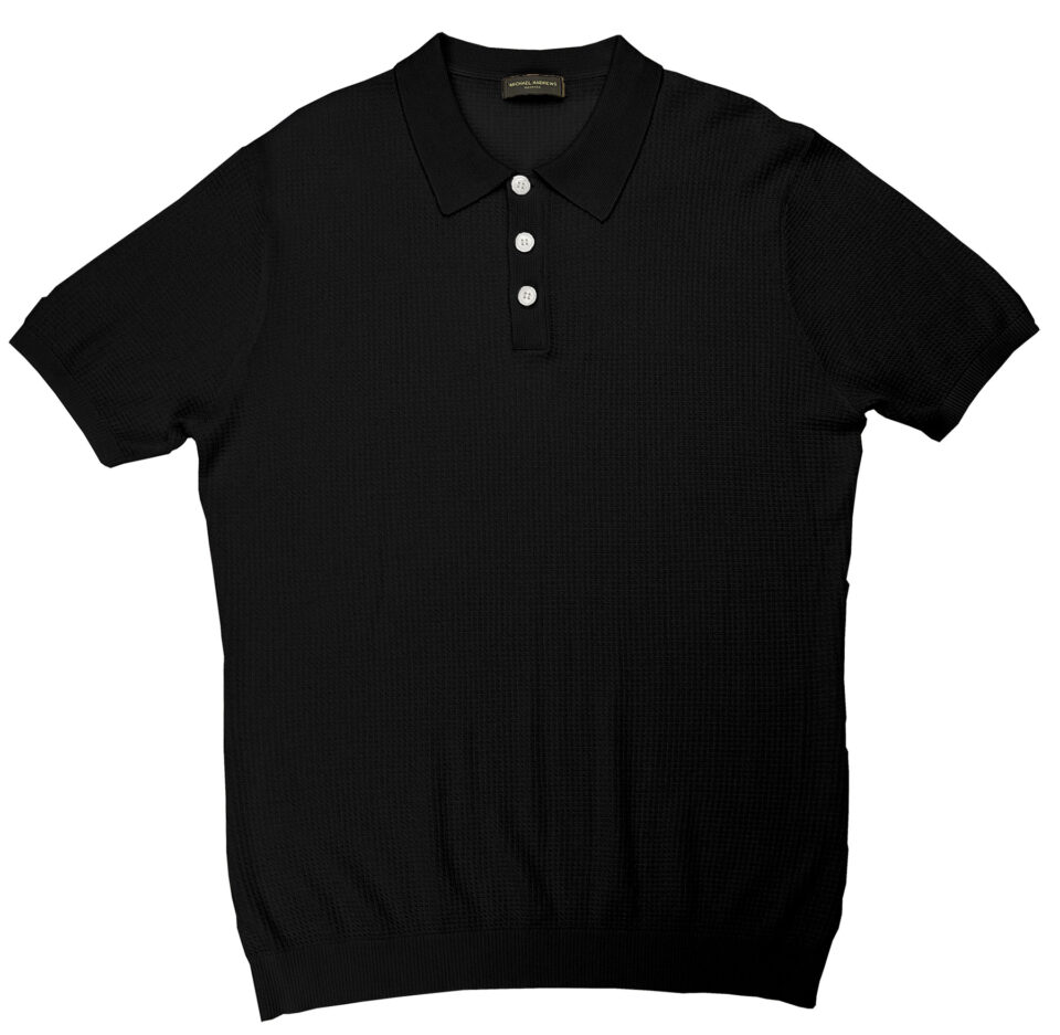 (product) Black Silk Cashmere Link Stitch Polo