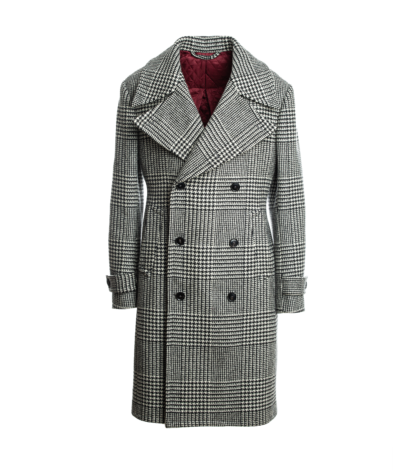 (product) Bespoke Black & White Glen Urquhart Great Coat