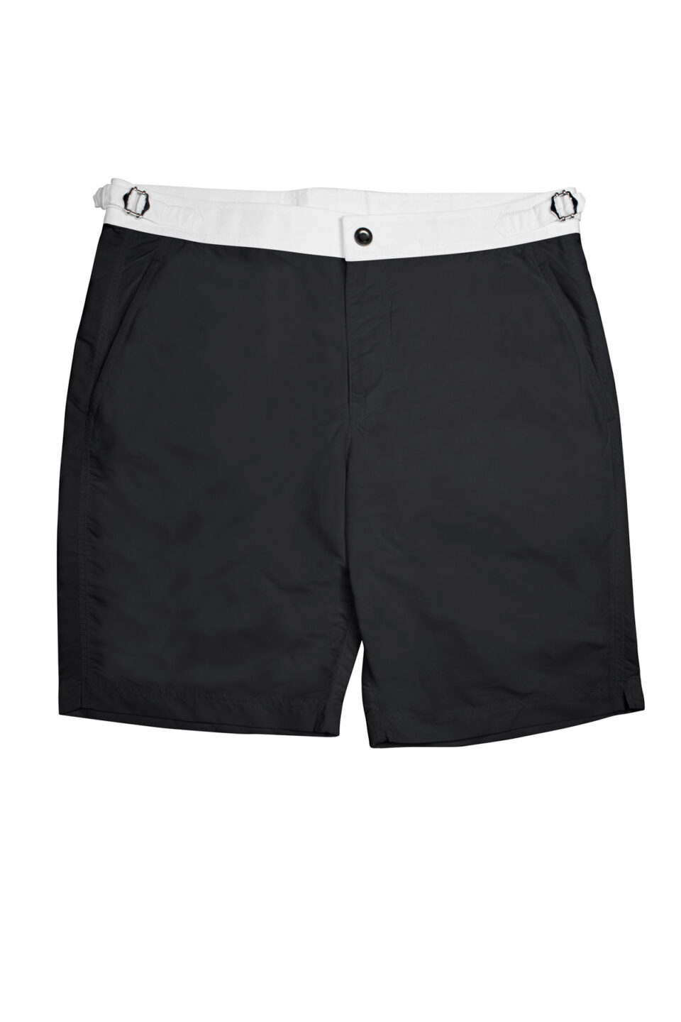 (product) Black Swim Shorts with White Waistband