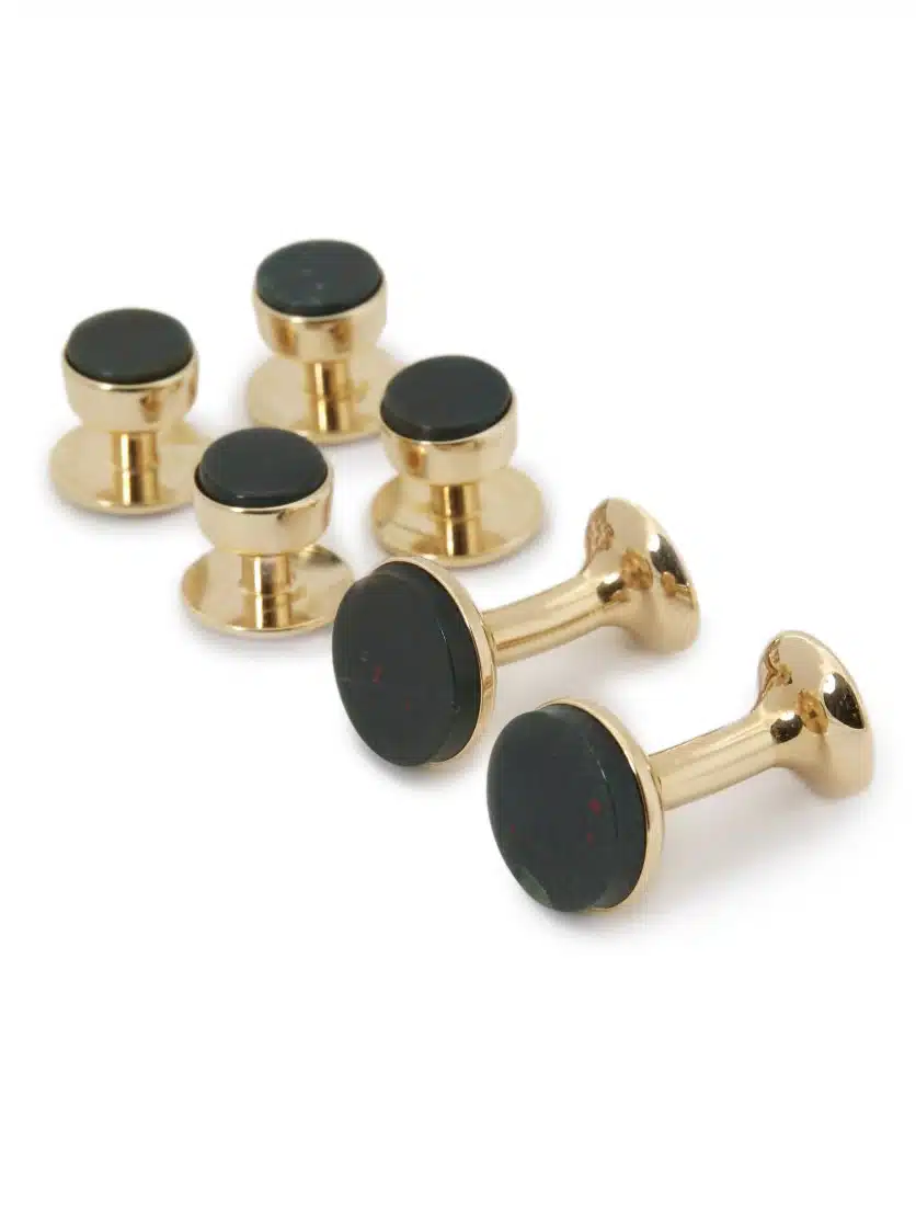 (product) Bloodstone Stud and Cufflink Set (Yellow Gold)