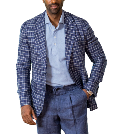 Blue Graph-Check Wool-Linen-Cotton Blend, Summer Sport Coat