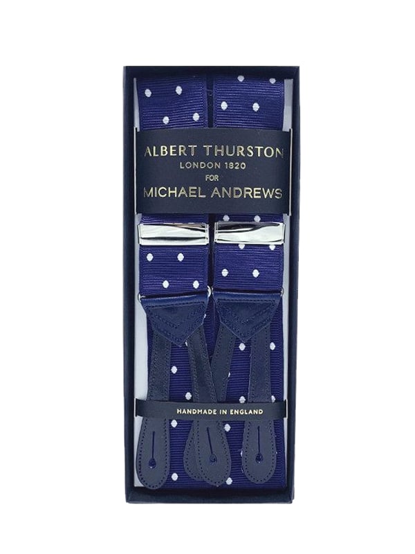 Albert Thurston Royal Blue Suspenders with White Dots