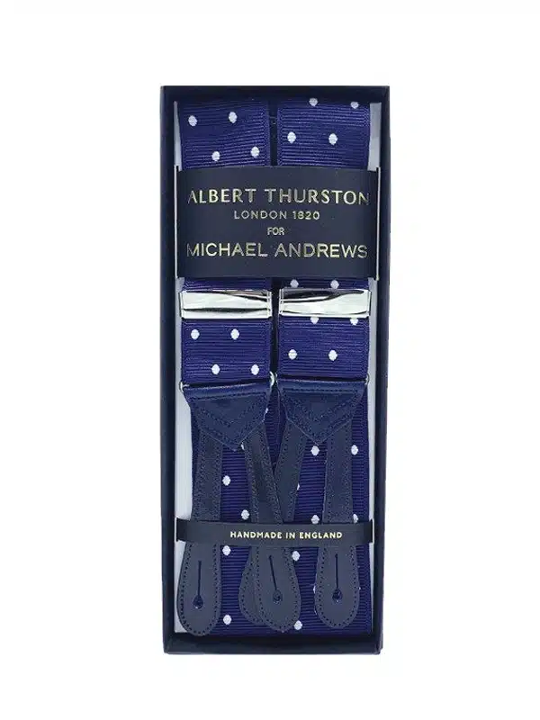 Albert Thurston Royal Blue Suspenders with White Dots