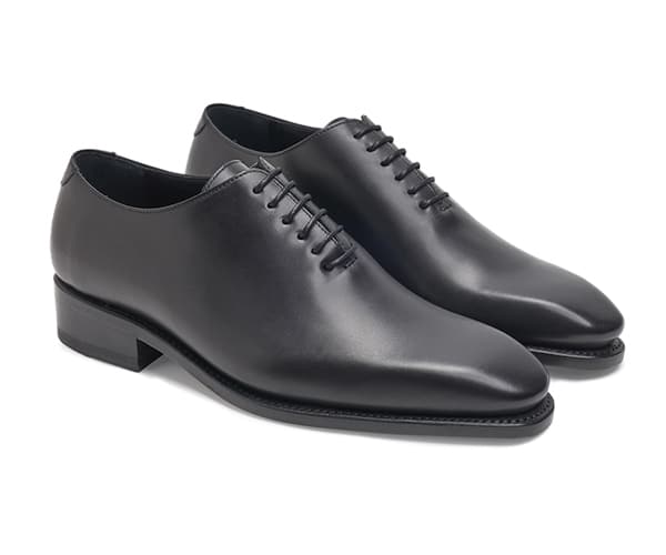 (product) Black Box Calf Whole Cut Lace-Up, Side view of the pair