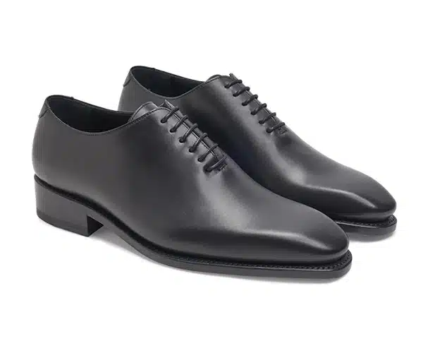 (product) Black Box Calf Whole Cut Lace-Up, Side view of the pair