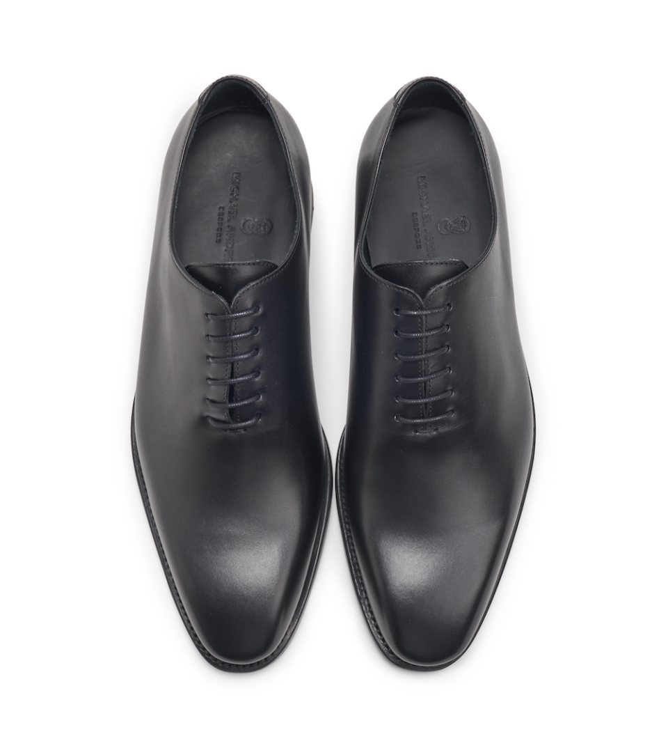 (product) Black Box Calf Whole Cut Lace-Up, Top view of the pair