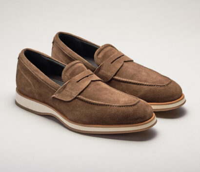 (product) Brera Classic Suede Tundra Loafer, Front view of the pair