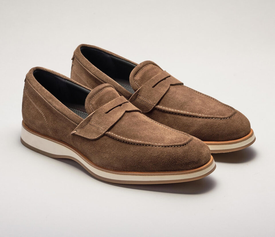 (product) Brera Classic Suede Tundra Loafer, Front view of the pair