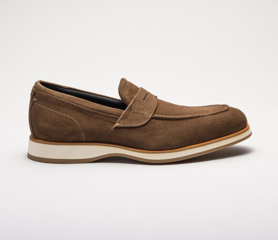 (product) Brera Classic Suede Tundra Loafer, Single shoe side view