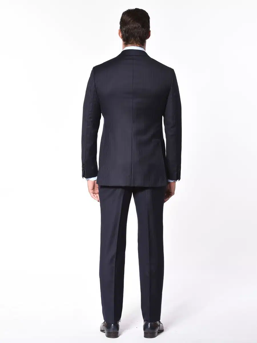 (product) Navy Pinstripe Bespoke Suit, back view