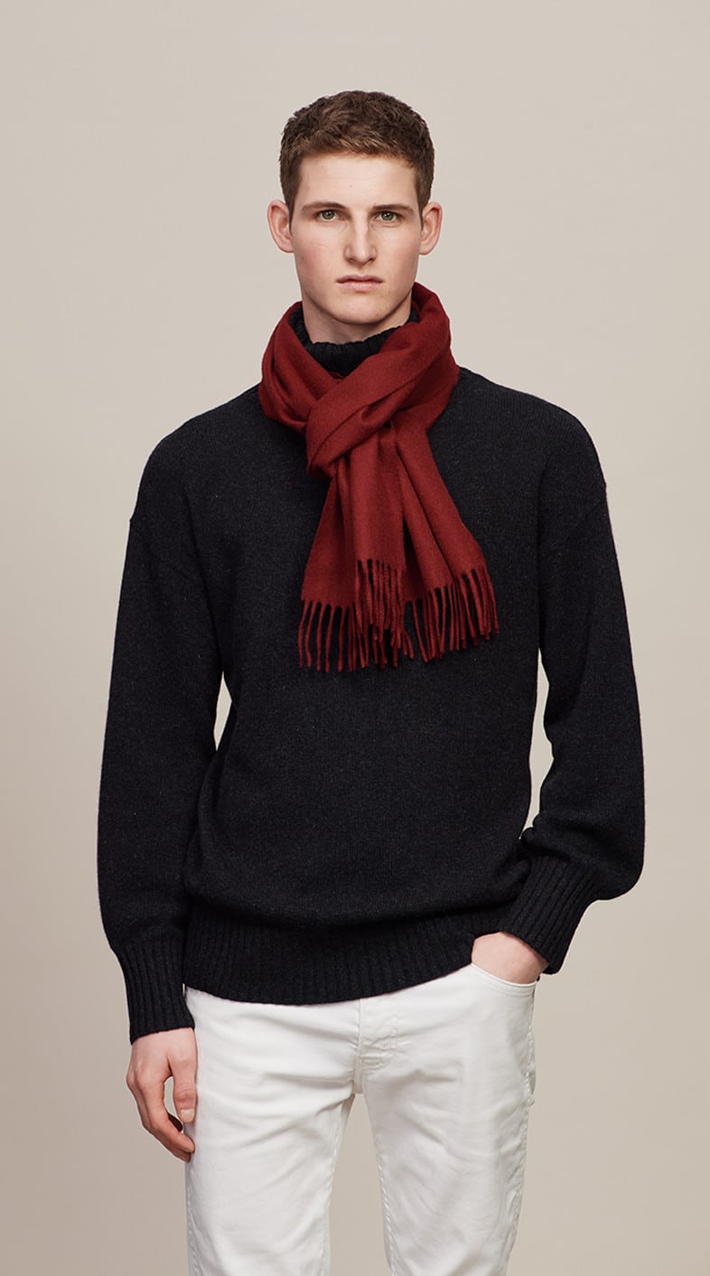 (product) Wine Classic Cashmere Scarf, Styled