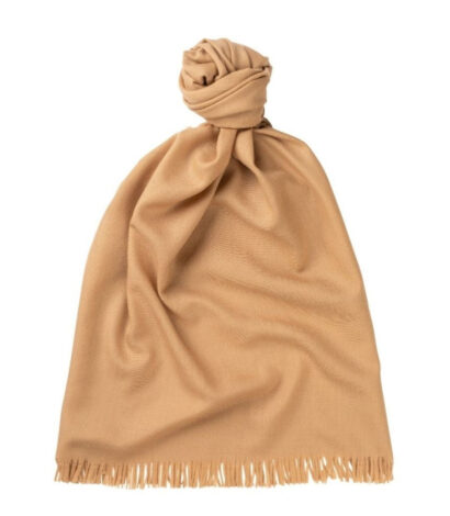(product) Camel Lightweight Merino Plain Scarf, Knotted