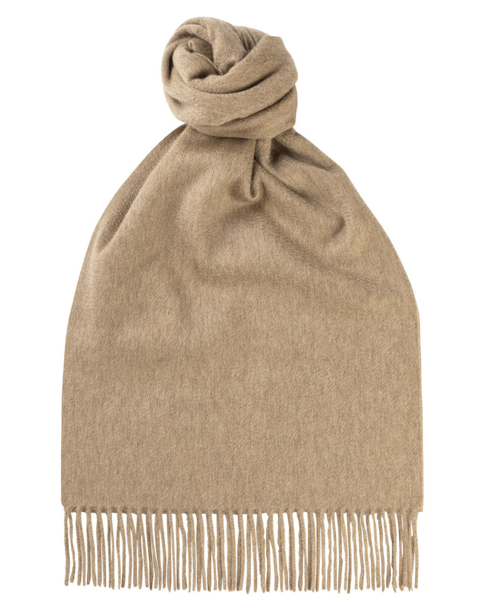 (product) Fawn Solid Wide Cashmere Scarf, Knotted