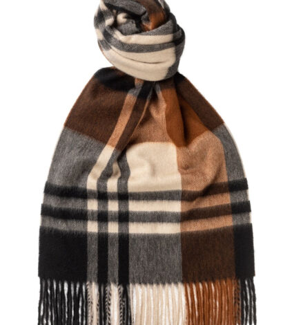 (product) Crocket Primary Blackwatch Wide Cashmere Scarf, Knotted