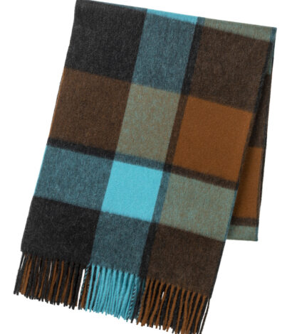 (product) Brown Three Colour Block Check Stole, Folded