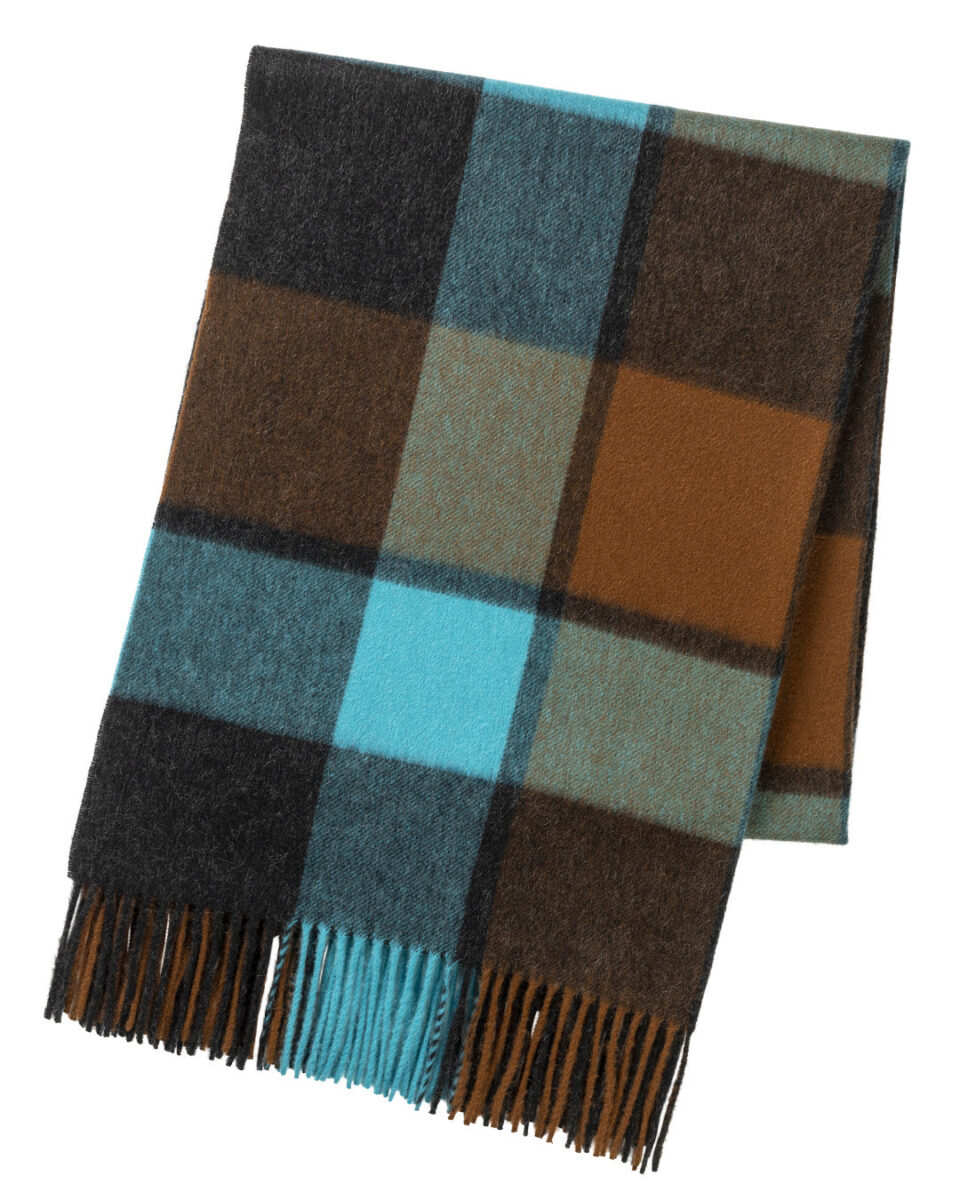 (product) Brown Three Colour Block Check Stole, Folded