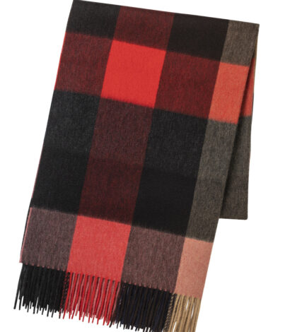(product) Red Seven Colour Block Check Stole, Folded