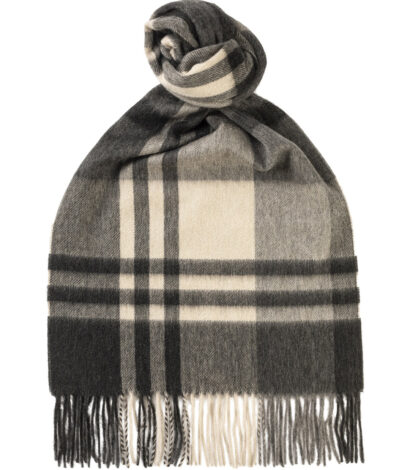 (product) Grey Primary Blackwatch Cashmere Scarf, Knotted