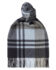 (product) Navy Primary Blackwatch Cashmere Scarf, Knotted