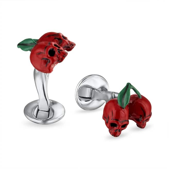 (product) Cherries & Skulls Cufflinks, side-by-side display