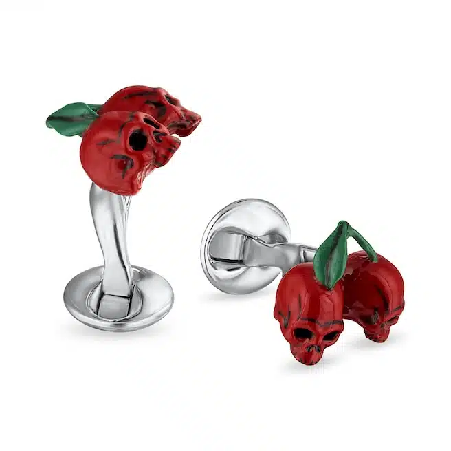 (product) Cherries & Skulls Cufflinks, side-by-side display
