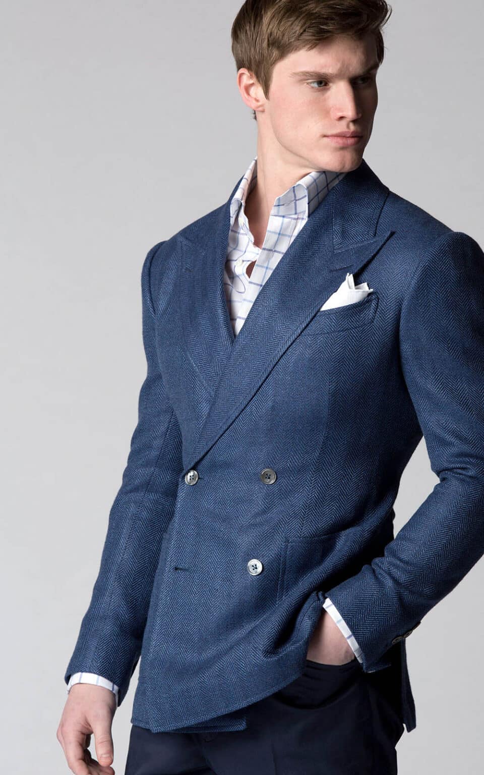 (product) Sky Blue Textured Herringbone Bespoke Sport Coat