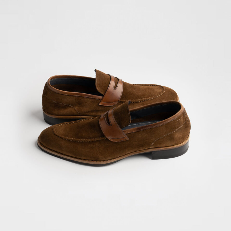 (product) Brera Tobacco Suede Loafer, Side view