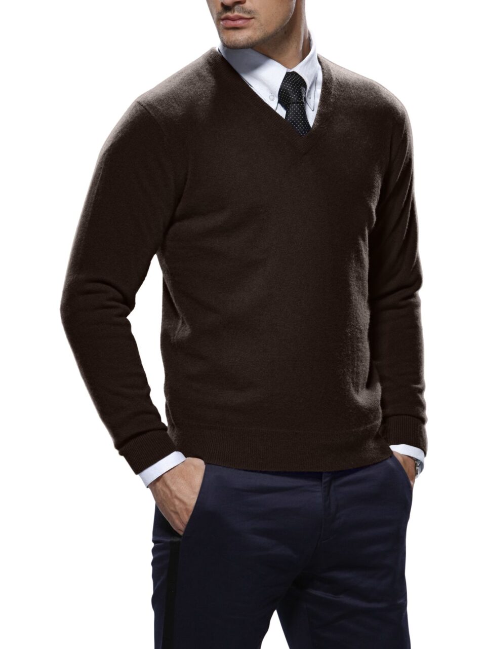 (product) Chocolate Brown Cashmere V-Neck Sweater
