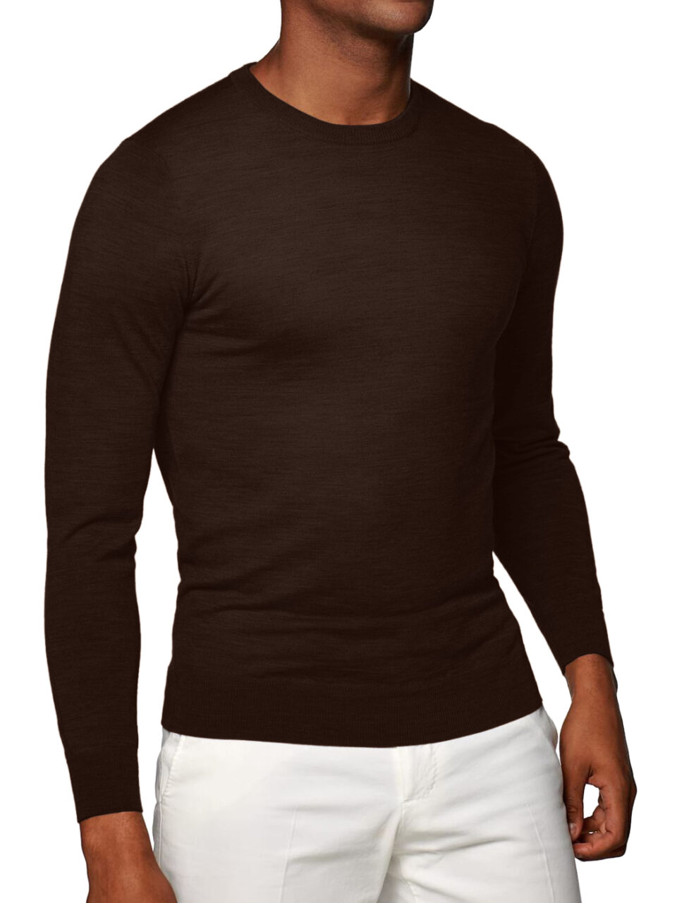 (product) Dark Brown Merino Wool Crew Neck Sweater
