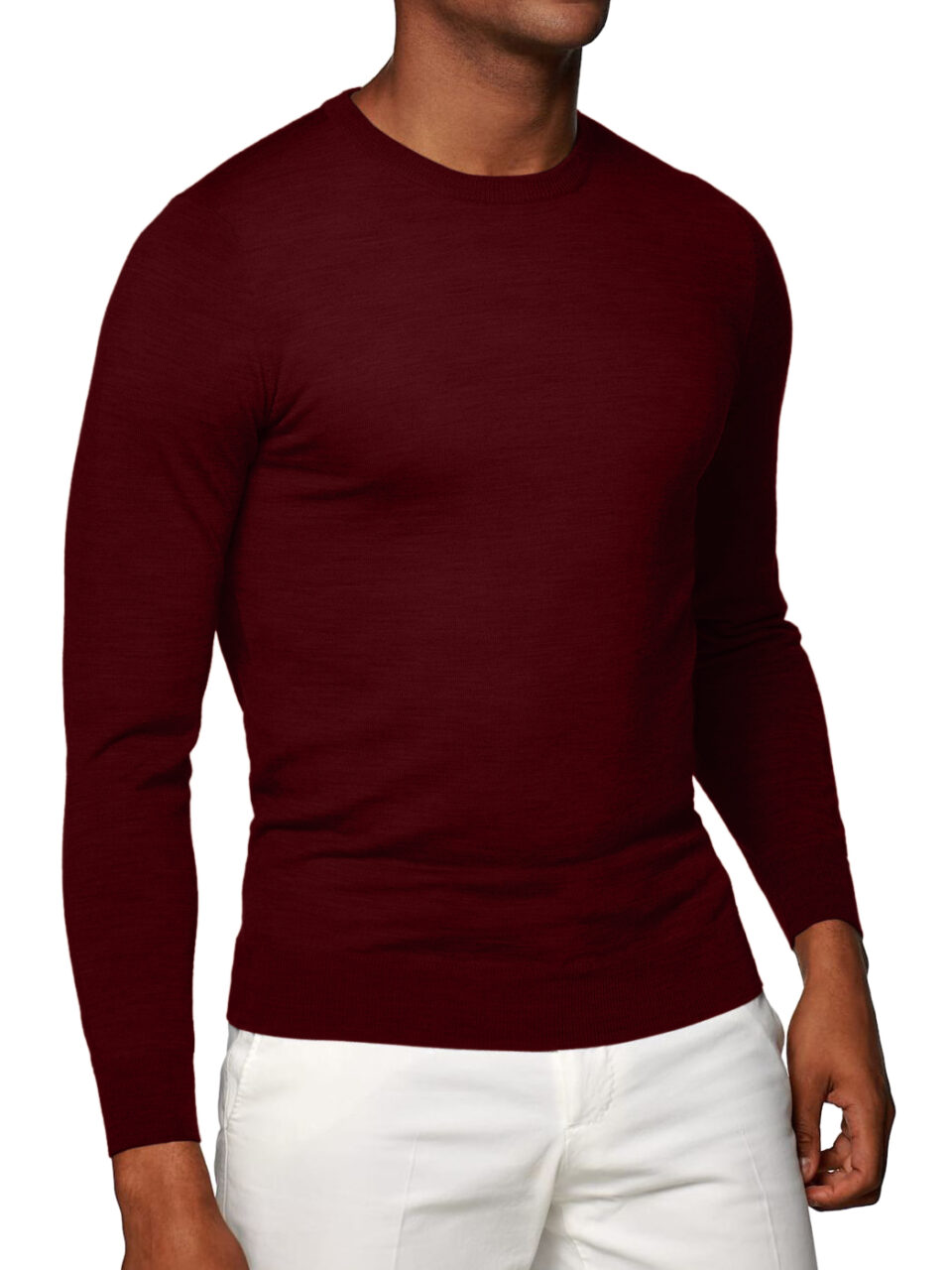 (product) Dark Merlot Merino Wool Crew Neck Sweater