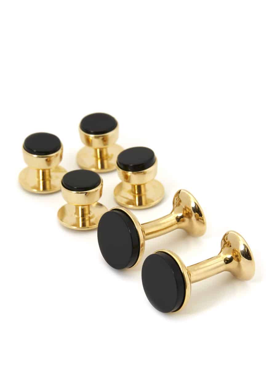 (product) Onyx Stud and Cufflink Set (Yellow Gold)