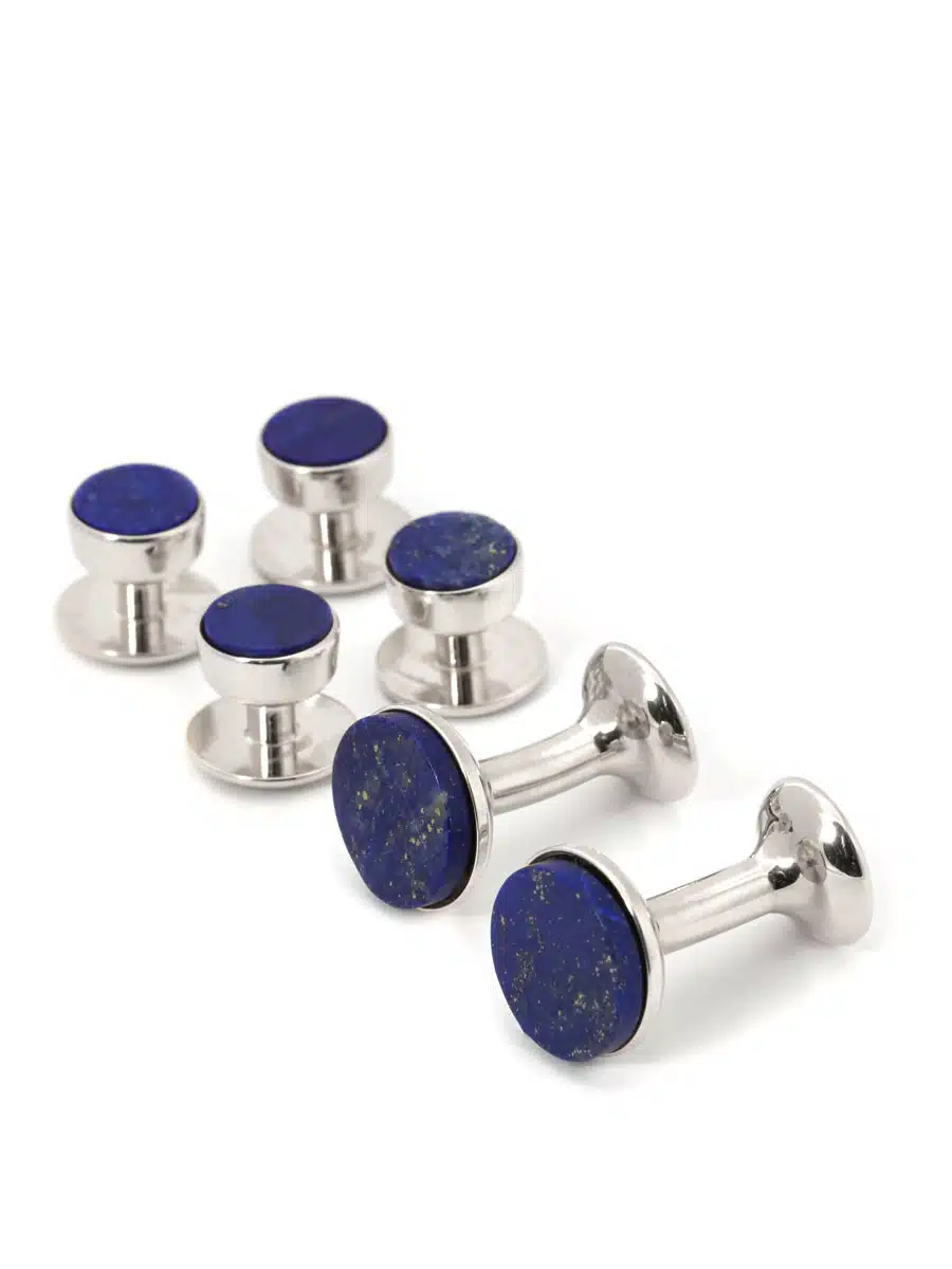 (product) Lapis Lazuli Stud and Cufflink Set (White Rhodium)