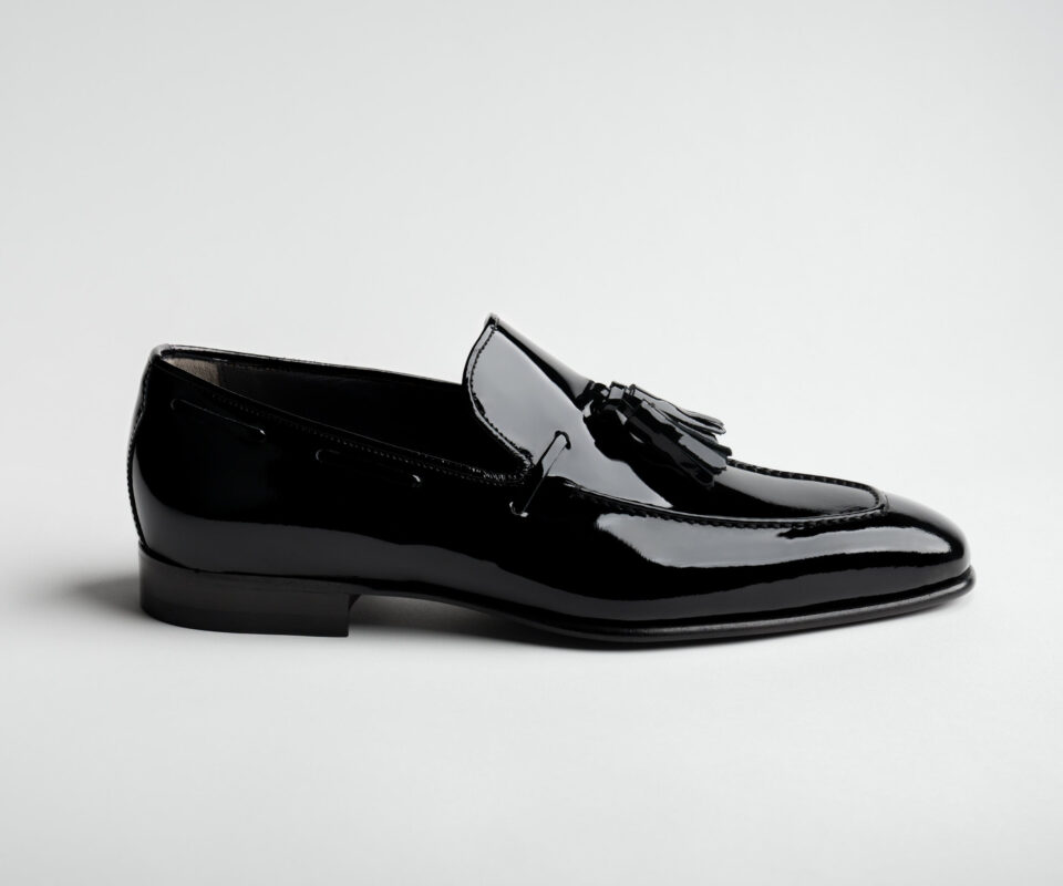 (product) Ducale Patent Nero Formal Loafer, single shoe side view