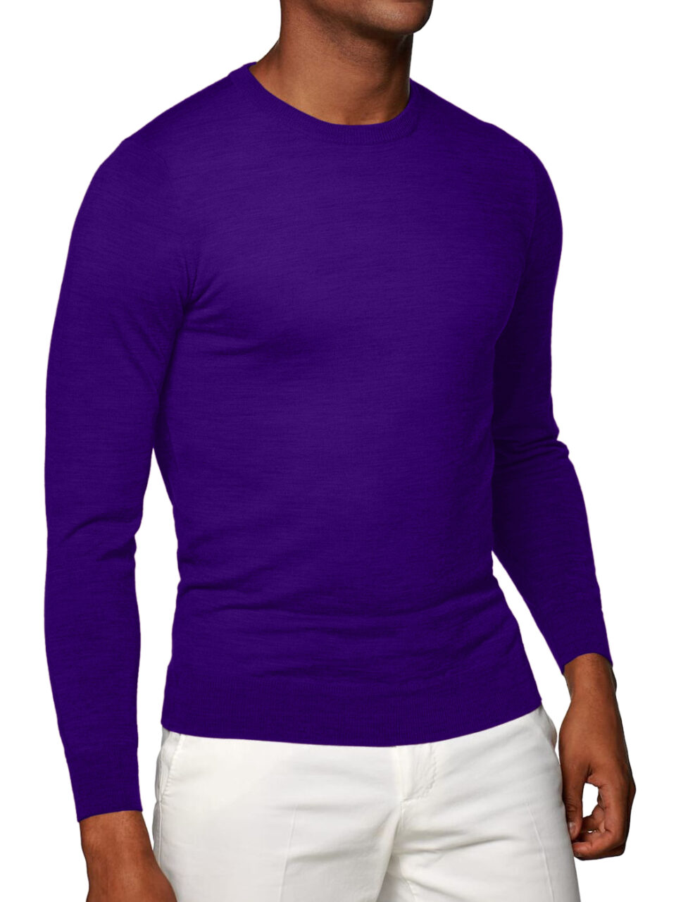 (product) Eggplant Merino Wool Crew Neck Sweater