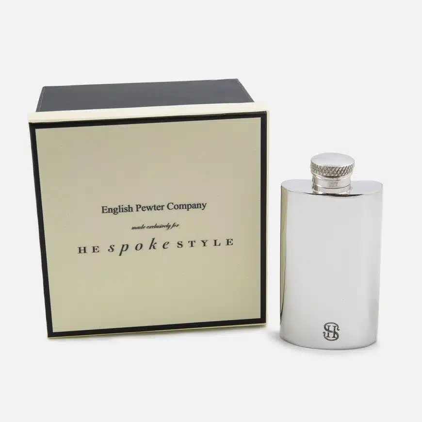 (product) English Pewter Company x He Spoke Style 2 oz. Flask with box