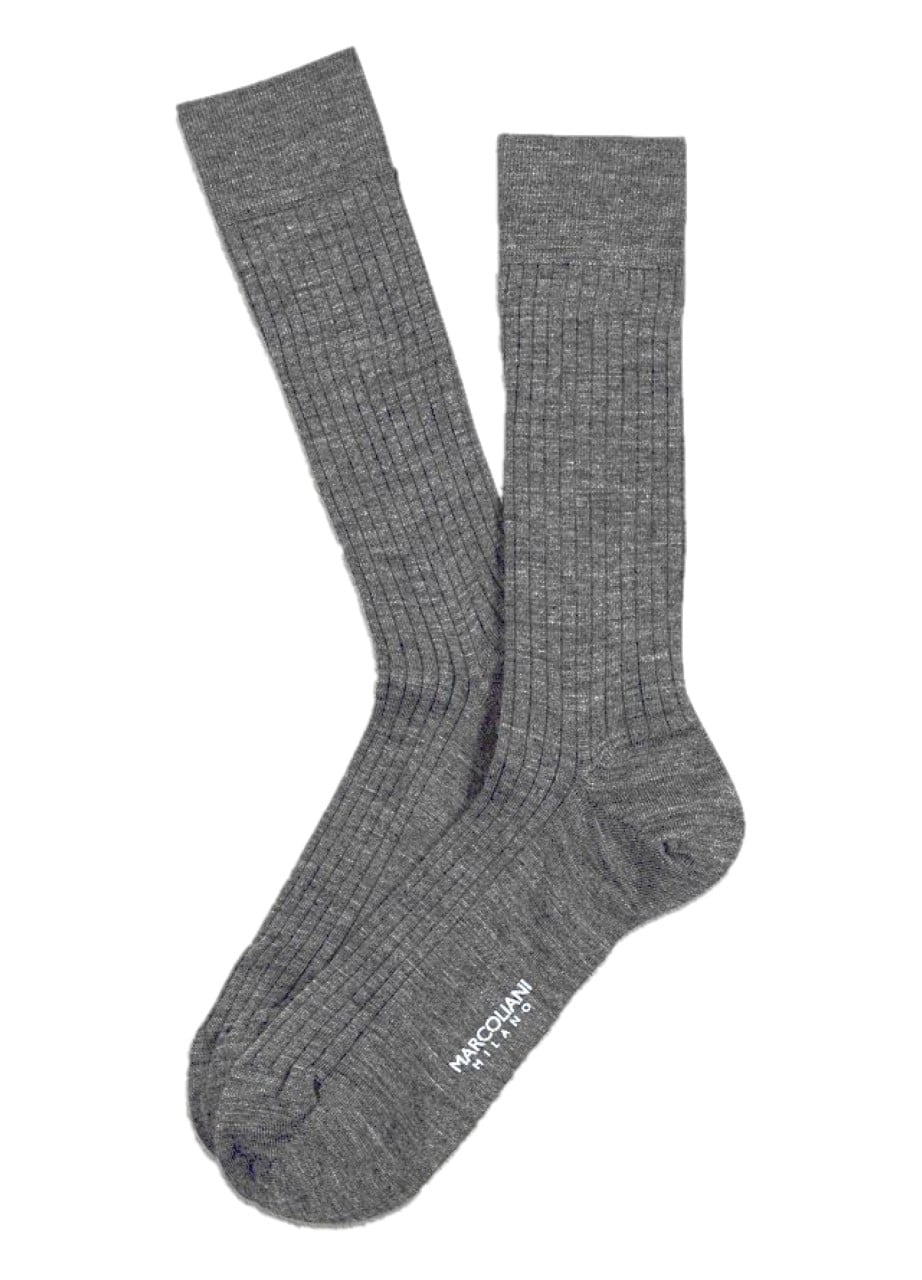 (product) Marcoliani Flannel Grey Merino Ribbed Mid-Calf Dress Socks