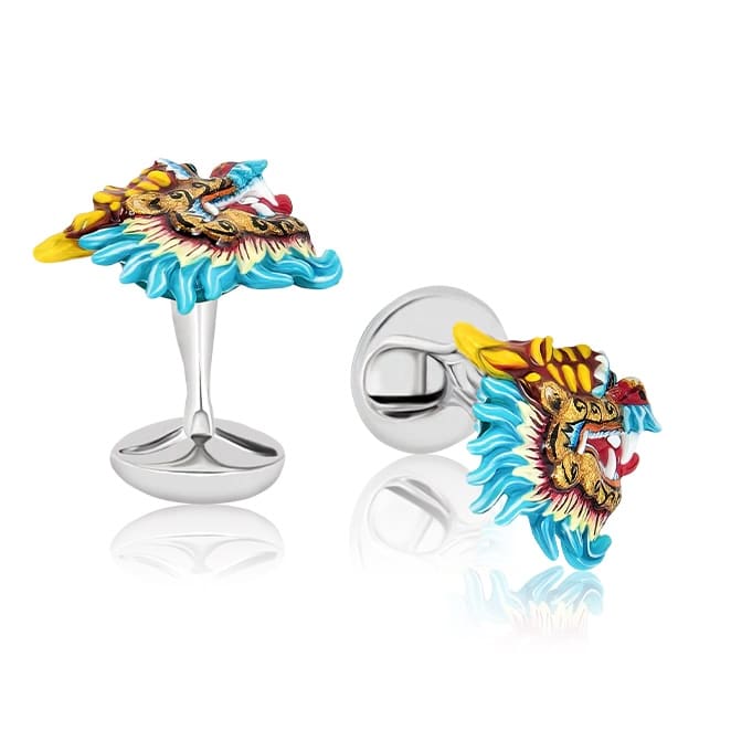 (product) Loong Cufflinks, multicolored dragon-inspired design