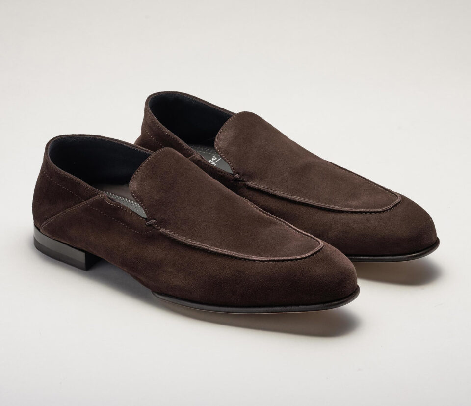 (product) Gallipoli Mogano Suede Loafer, Front view of the pair