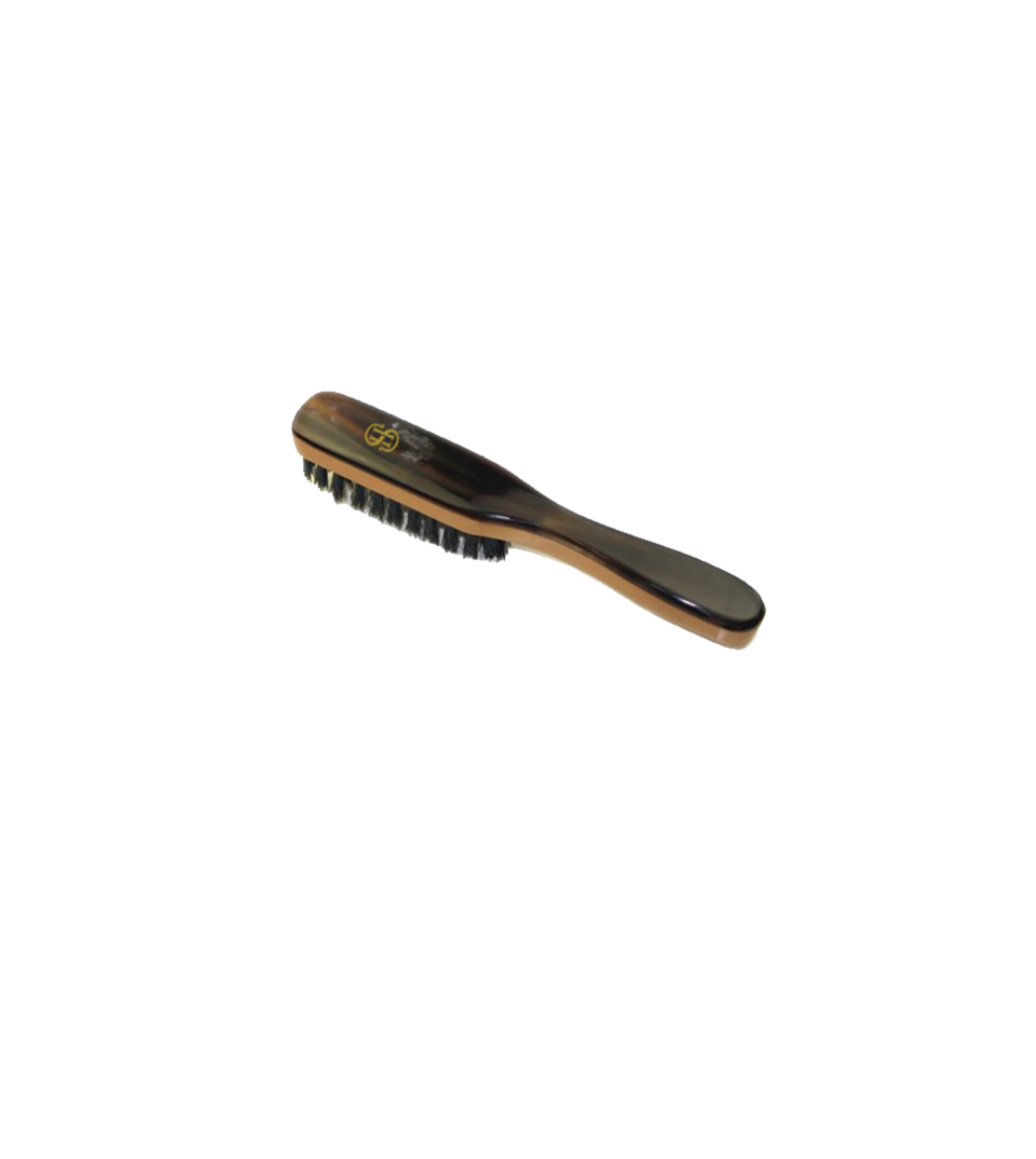 (product) Pear Wood & Ox Horn Pocket Brush (Light Horn)