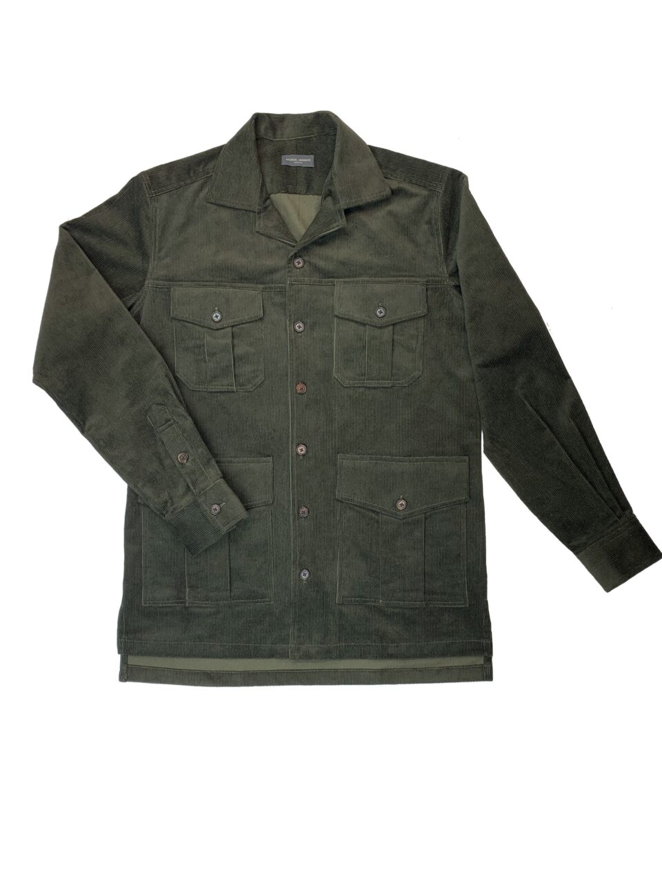 (product) Hunter Green Stretch Corduroy Safari Shirt Jacket